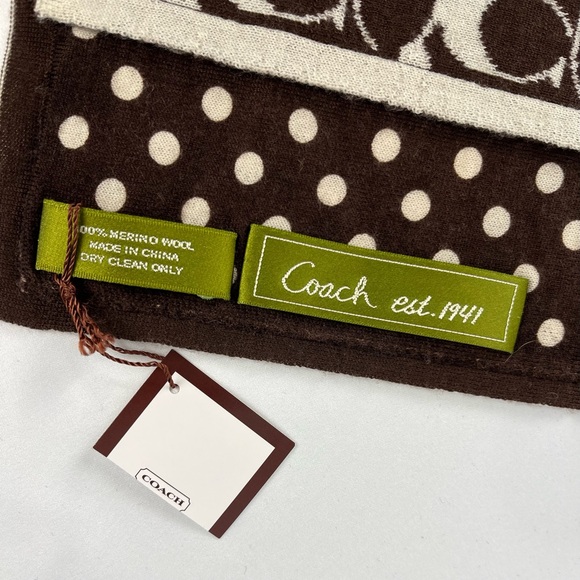NWT Coach Signature C and Polka Dot Reversible Skinny Scarf Brown Cream - Picture 3 of 10